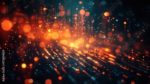 Digital Data Privacy Concept with Binary Code and Metadata Icons on Dark Background for Copy Space