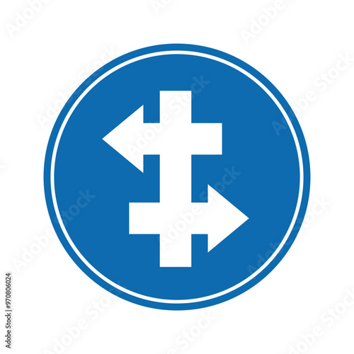 road sign icon, Divided road on on blue round board.suitable for poster use and web icon 