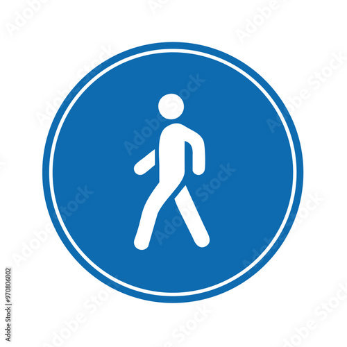 road sign icon, Warning Pedestrians road on blue round board. suitable for poster use and web icon	