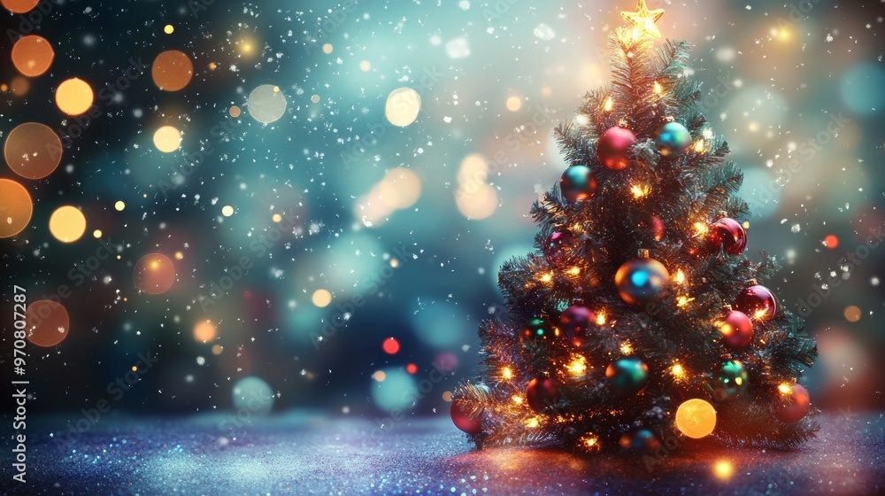 Decorated Christmas tree on blurred sparkling and fairy background Decorated Christmas tree on blurred sparkling and fairy background