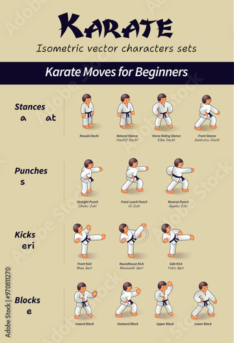 Karate Studio Isometric Vector Character movement sets 