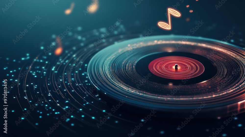 Fototapeta premium Celestial Vinyl Symphony: A Music-Themed Light Display