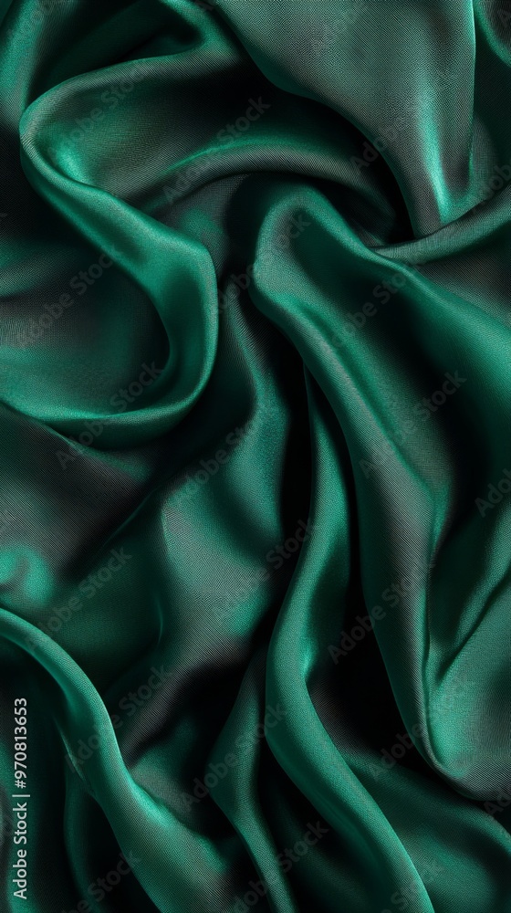Obraz premium Emerald green silk fabric close-up, luxury