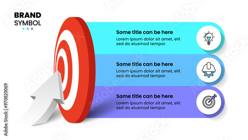 Infographic template. Dartboard with arrow and 3 steps
