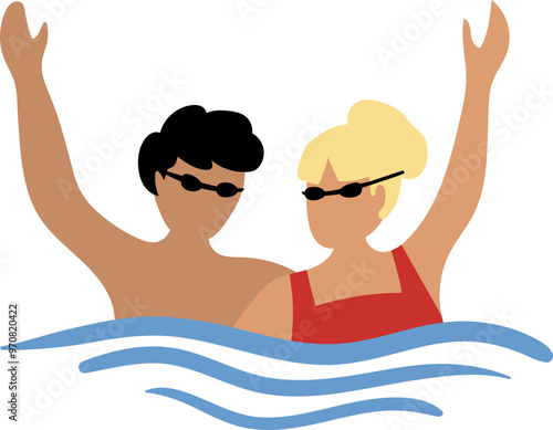 Couple Swimming on the Beach Flat Icon