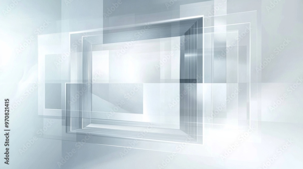 Abstract background with white and gray colors, a transparent glass box frame, and a square shape of light gray color. Abstract background with white and gray colors, a transparent glass box frame, and a square shape of light gray color.