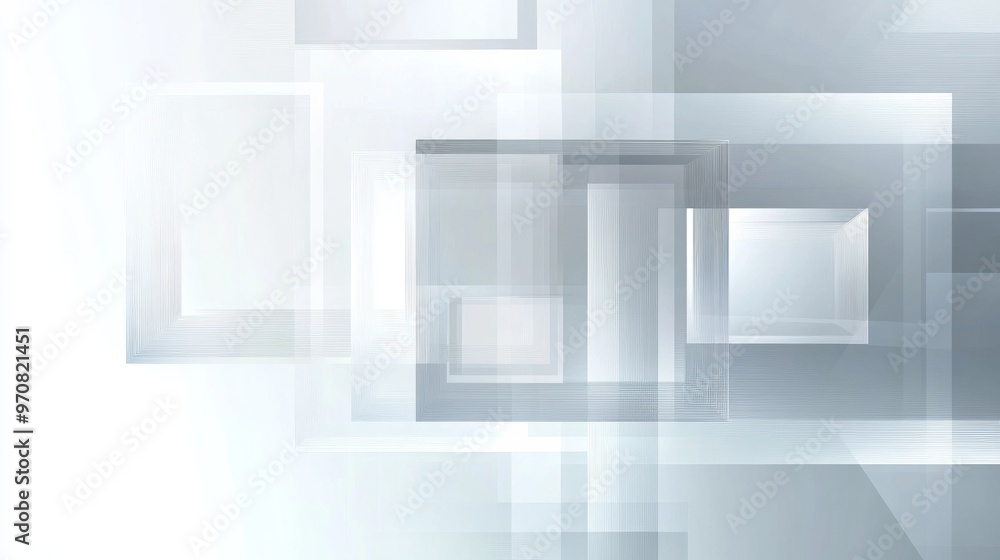 Abstract background with white and gray colors, a transparent glass box frame, and a square shape of light gray color. Abstract background with white and gray colors, a transparent glass box frame, and a square shape of light gray color.