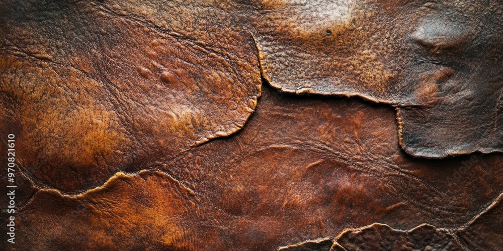 Close-up Texture of Cracked and Weathered Brown Leather