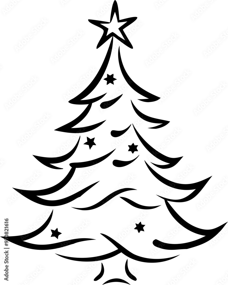Obraz premium A black and white Christmas tree with a star on top