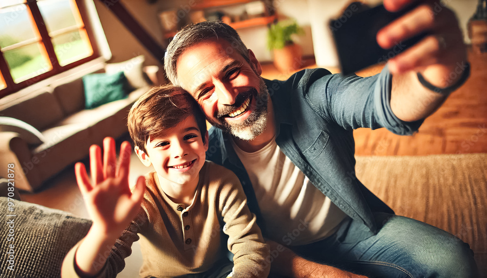 Fototapeta premium Capturing Joyful Video Call Moments From Above