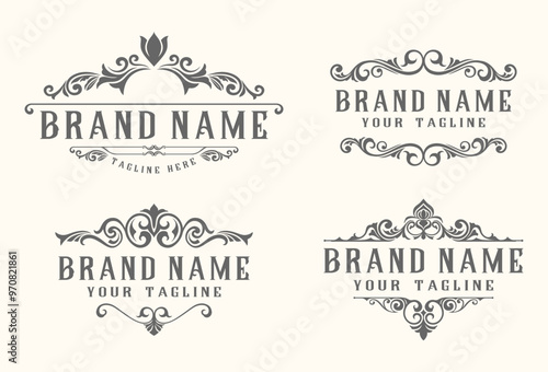 Vintage luxury logo, with decorative frame invitation label design, Business sign, monogram identity design for restaurants, boutiques and hotels