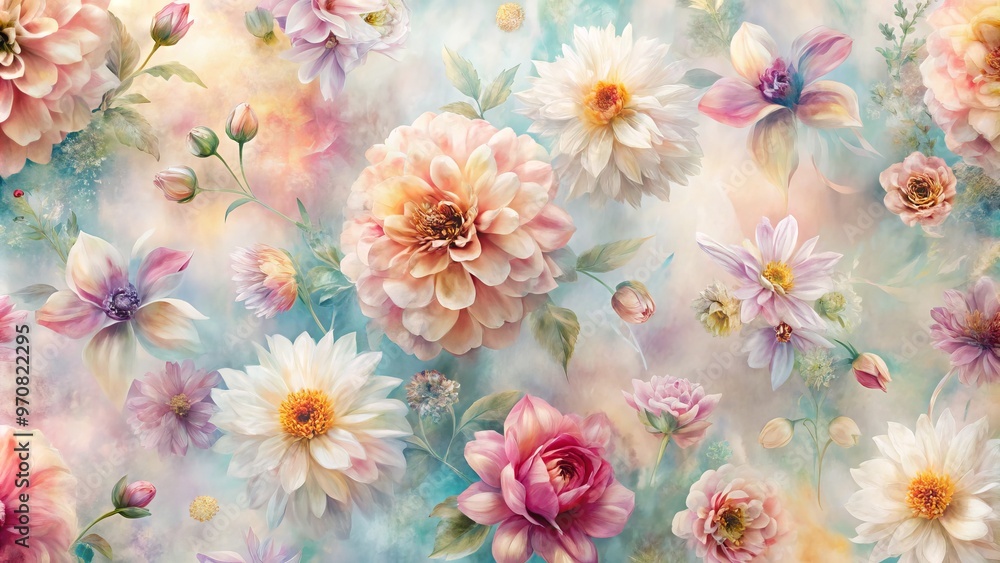 A soothing combination of AI-generated flower imagery and soft background textures presents a seamless repeating A soothing combination of AI-generated flower imagery and soft background textures presents a seamless repeating