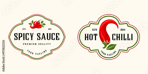 hot chili vector label design. red chili concept, for spicy food product labels