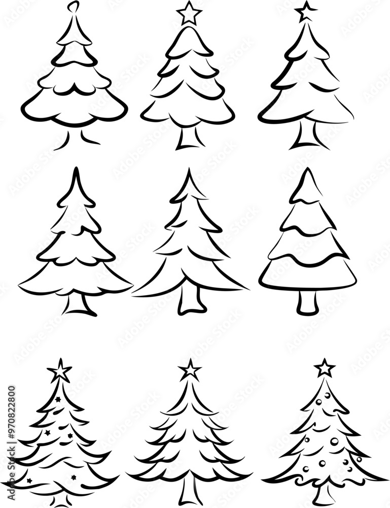 A set of six trees with a star on top of each one A set of six trees with a star on top of each one
