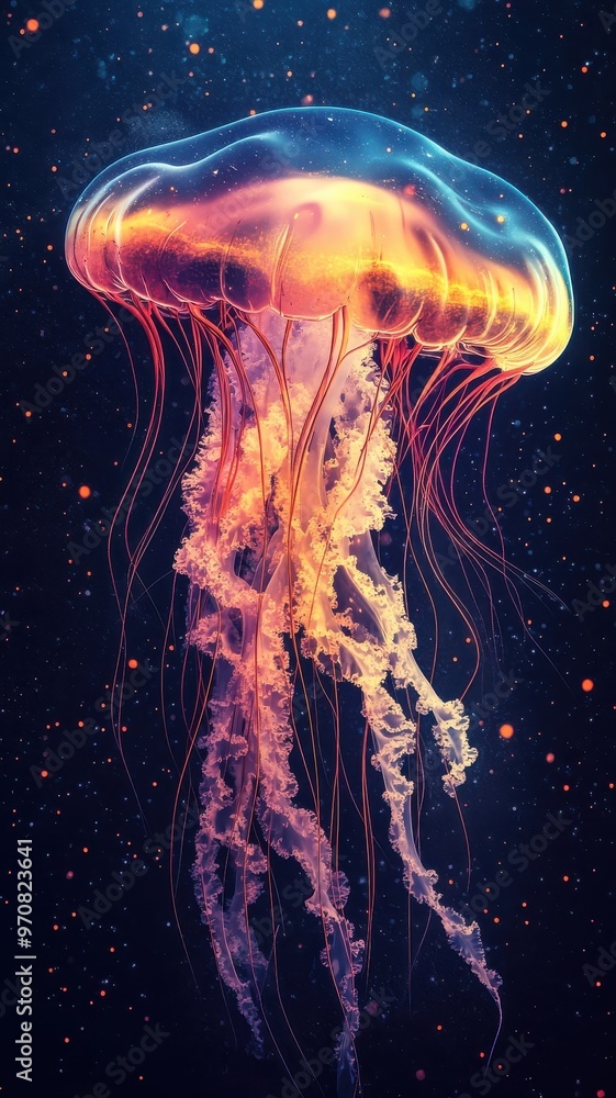Fototapeta premium An abstract jellyfish illustration, using unconventional shapes and a blend of vivid and muted colors for a creative and artistic expression.