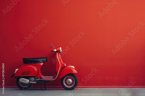 Red vintage scooter against textured wall