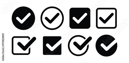 checkmark symbol sign icon vector design flat black white color simple illustration collection set