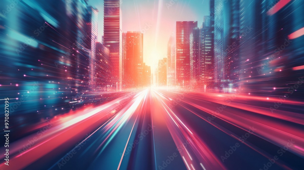 Obraz premium Abstract background of a modern city with blurred light lines and a speed effect on a white