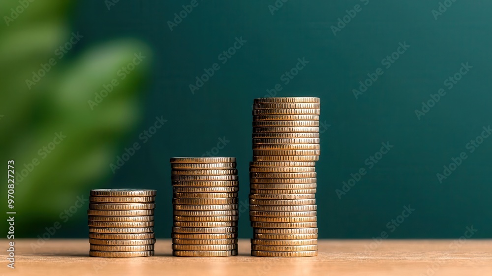 Design a visually striking scene of a side view stack of coins representing income tax payment Design a visually striking scene of a side view stack of coins representing income tax payment