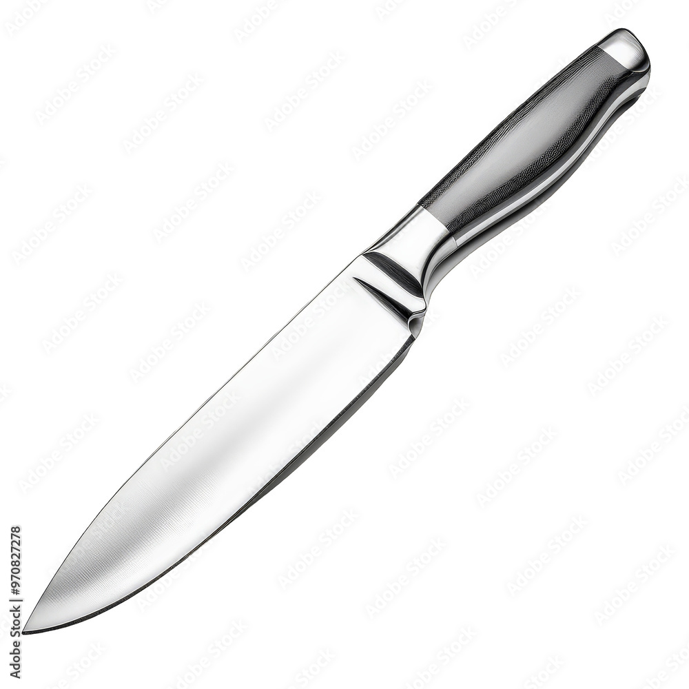 Fototapeta premium Sharp Kitchen Knife with Black Handle isolated on transparent background