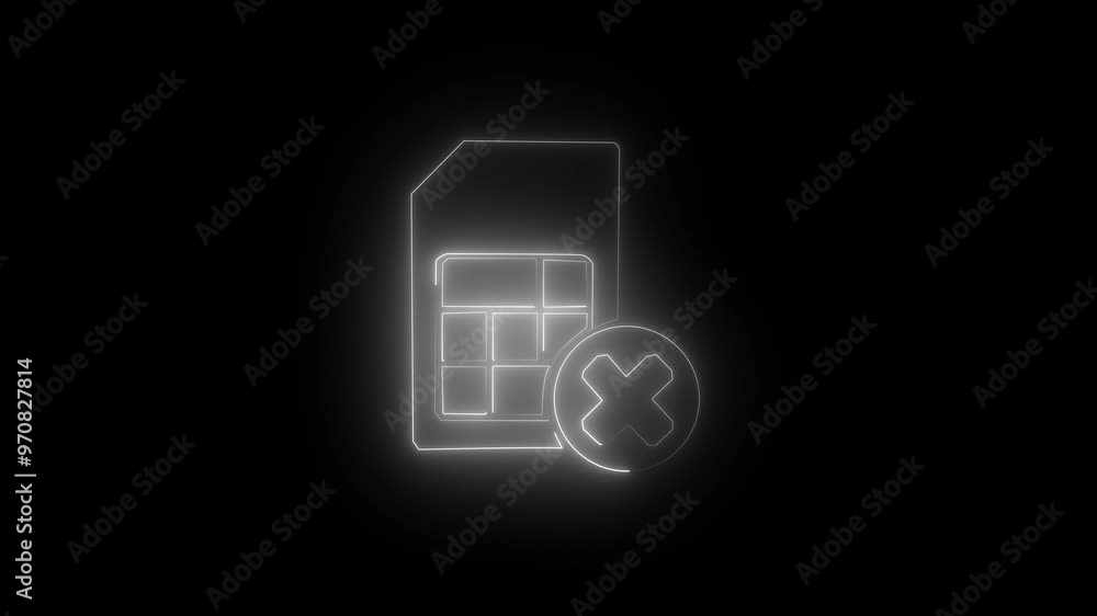 Glowing neon line Sim card rejected icon isolated on black background. Mobile cellular phone sim card chip. Mobile telecommunications technology symbol ,Neon no sim card icon 4K Video Glowing neon line Sim card rejected icon isolated on black background. Mobile cellular phone sim card chip. Mobile telecommunications technology symbol ,Neon no sim card icon 4K Video