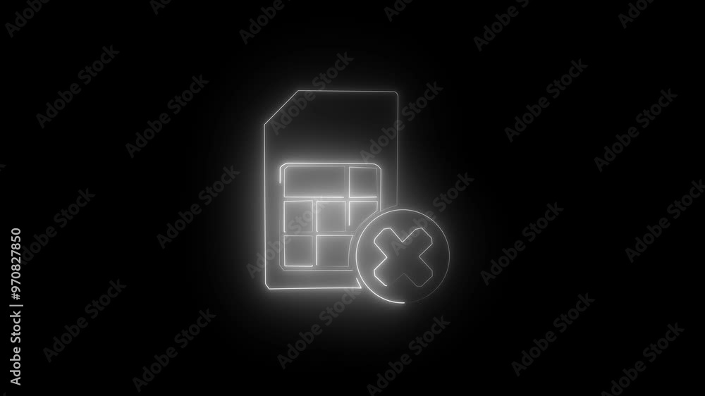 Glowing neon line Sim card rejected icon isolated on black background. Mobile cellular phone sim card chip. Mobile telecommunications technology symbol ,Neon no sim card icon 4K Video Glowing neon line Sim card rejected icon isolated on black background. Mobile cellular phone sim card chip. Mobile telecommunications technology symbol ,Neon no sim card icon 4K Video