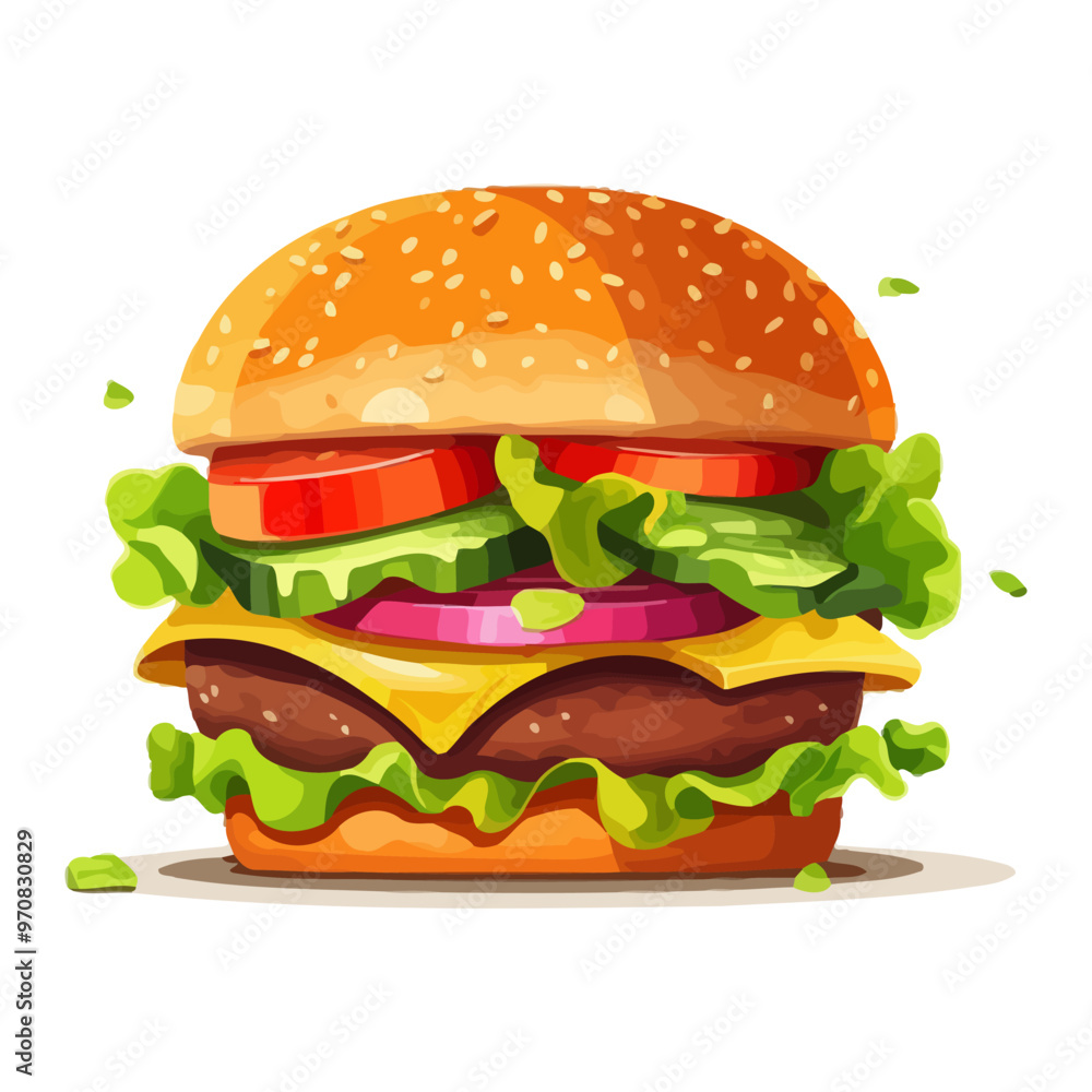 Cute burger. Image of a cheeseburger. Appetizing hamburger in flat style. Vector illustration Cute burger. Image of a cheeseburger. Appetizing hamburger in flat style. Vector illustration
