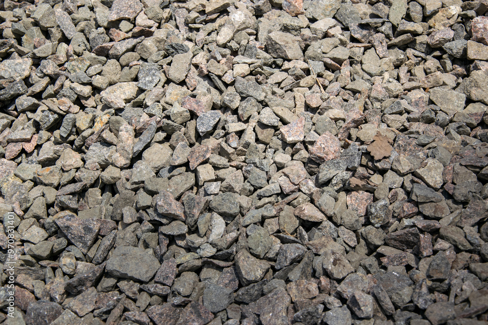 A close-up photograph of a pile of gray crushed stone gravel A close-up photograph of a pile of gray crushed stone gravel
