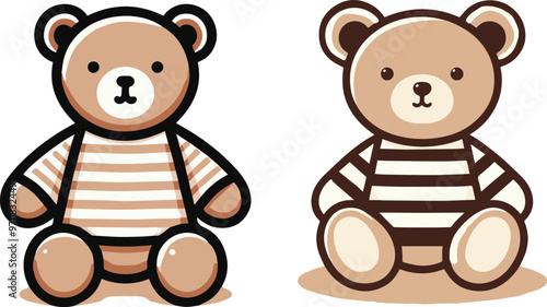 vector illustration  set of a teddy bear plush toy wearing a bow on a white background 