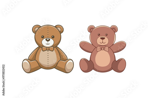 vector illustration  set of a teddy bear plush toy wearing a bow on a white background 