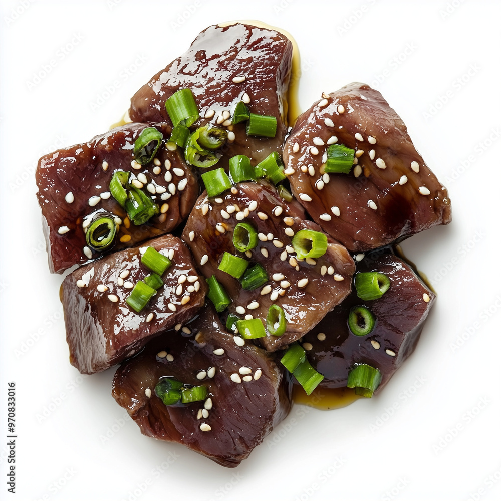 Liver with Sesame Oil and Green Onions on White Plate Liver with Sesame Oil and Green Onions on White Plate