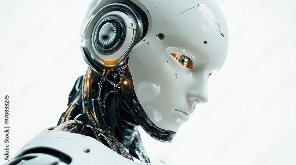 Close-Up Portrait of a White Robot Close-Up Portrait of a White Robot