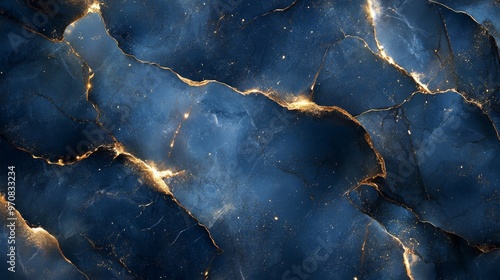 Abstract Blue and Gold Marble Texture Background