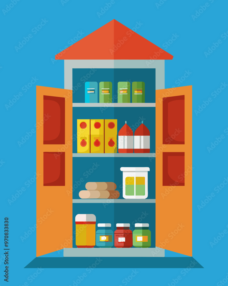 A small but wellstocked pantry with only necessary food items and minimal packaging.. Vector illustration A small but wellstocked pantry with only necessary food items and minimal packaging.. Vector illustration