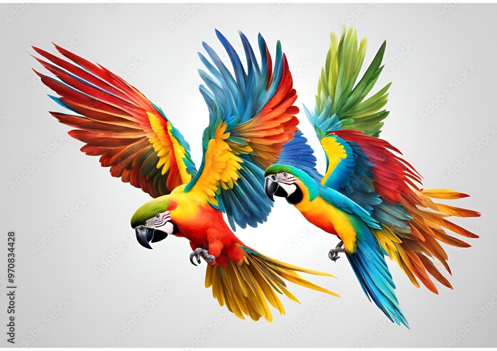 Fototapeta premium Colorful flying parrot isolated on white.