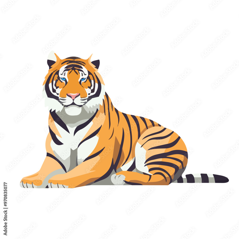 Cute tiger isolated. Beautiful image of a tiger. Tiger in flat style. Vector illustration