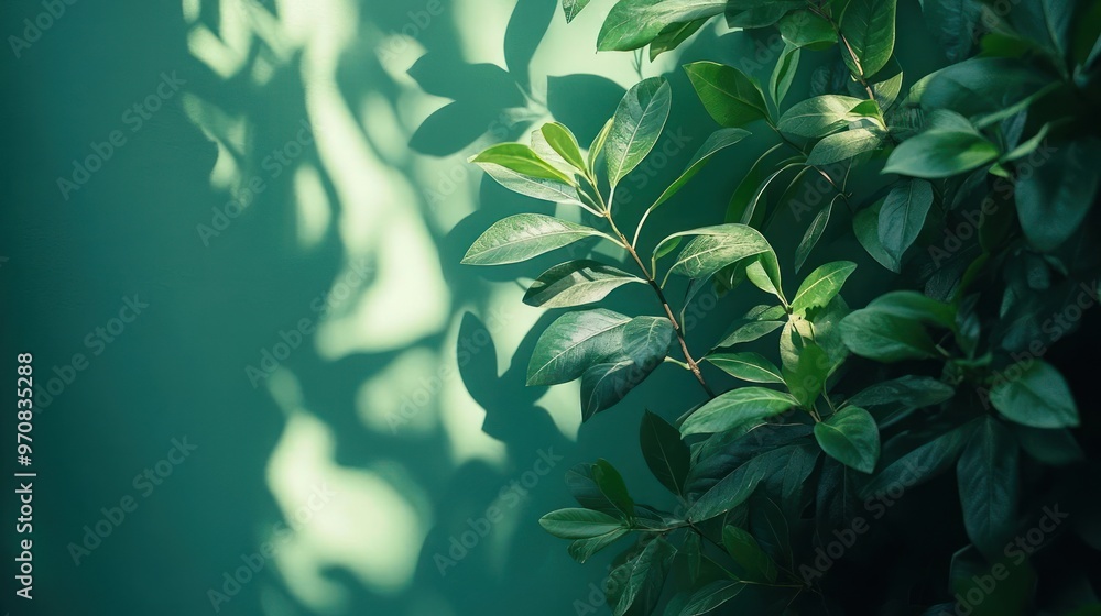 A close-up of green leaves and plant stems partially shaded by sunlight on a clear day, A close-up of green leaves and plant stems partially shaded by sunlight on a clear day,
