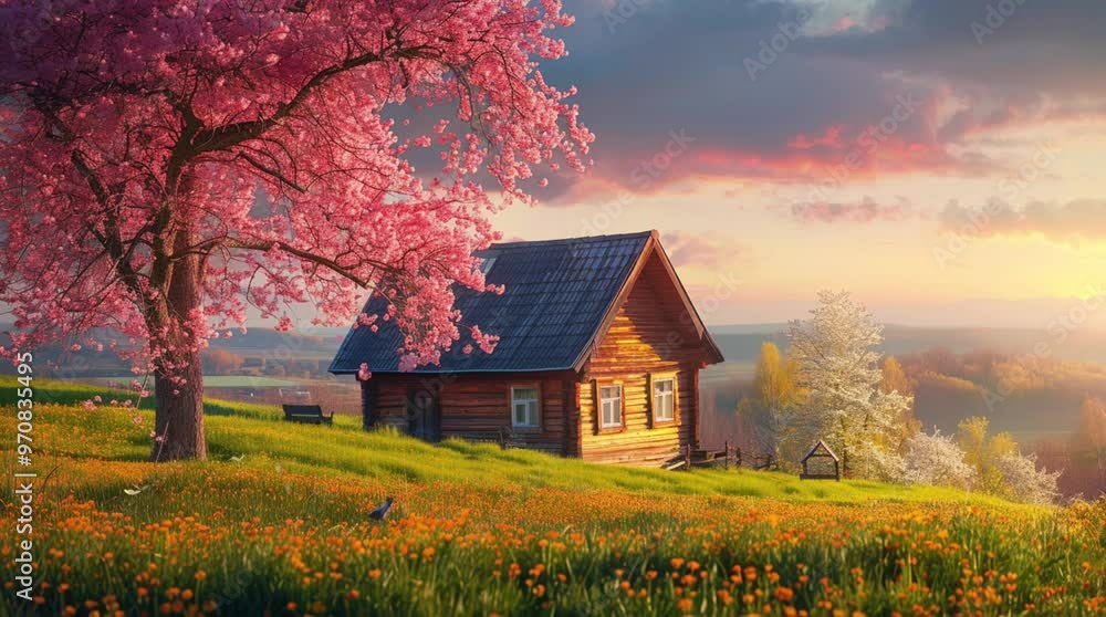 Wooden house nestled in a wide grassland with blooming sakura trees, creating a serene and picturesque spring landscape
Seamless looping 4k time-lapse virtual video animation Generated AI Wooden house nestled in a wide grassland with blooming sakura trees, creating a serene and picturesque spring landscape
Seamless looping 4k time-lapse virtual video animation Generated AI