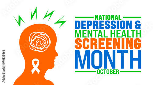 National Depression and Mental Health Screening Month background or banner design template is observed every year in October. Holiday concept. Template for card, poster, placard, template. eps 10