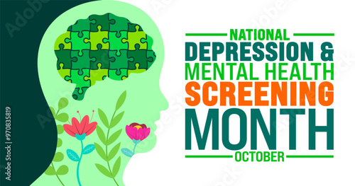 National Depression and Mental Health Screening Month background or banner design template is observed every year in October. Holiday concept. Template for card, poster, placard, template. eps 10