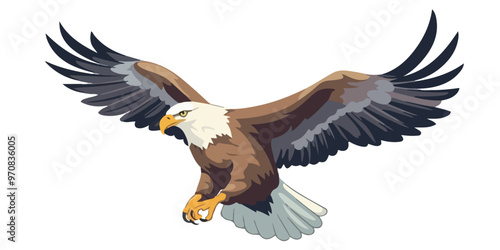 Eagle logo design. Image of flying eagle. Cute eagle emblem. Vector illustration.
