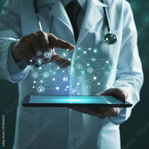 Doctor hold icon health and electronic medical record