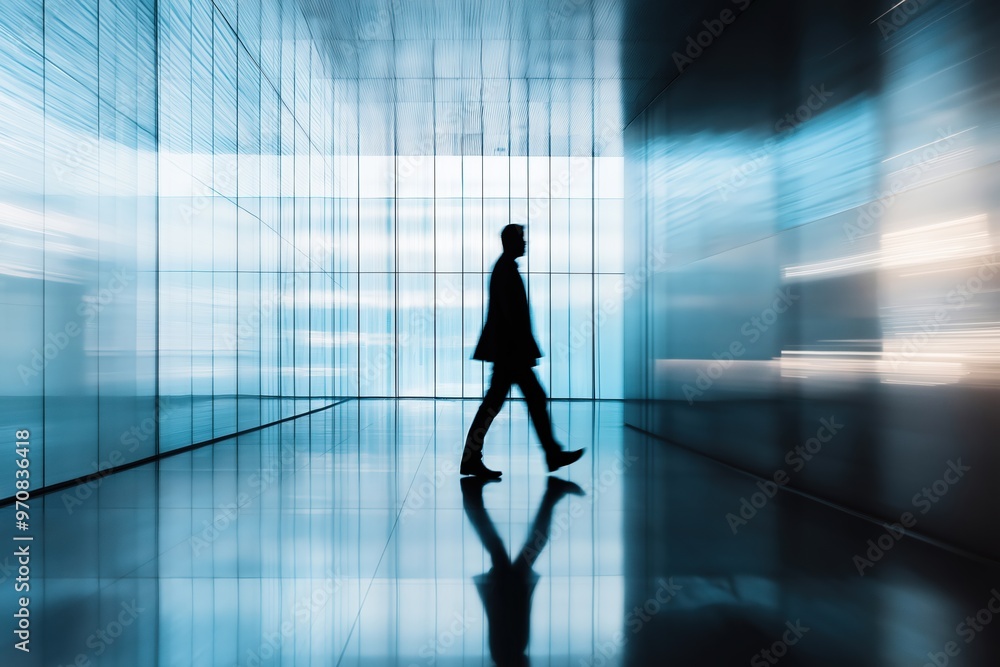 Fototapeta premium Businessman walking in modern office building corridor