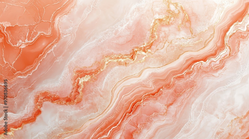 Abstract Marble Texture with Gold Veins Coral and White Background Abstract Marble Texture with Gold Veins Coral and White Background