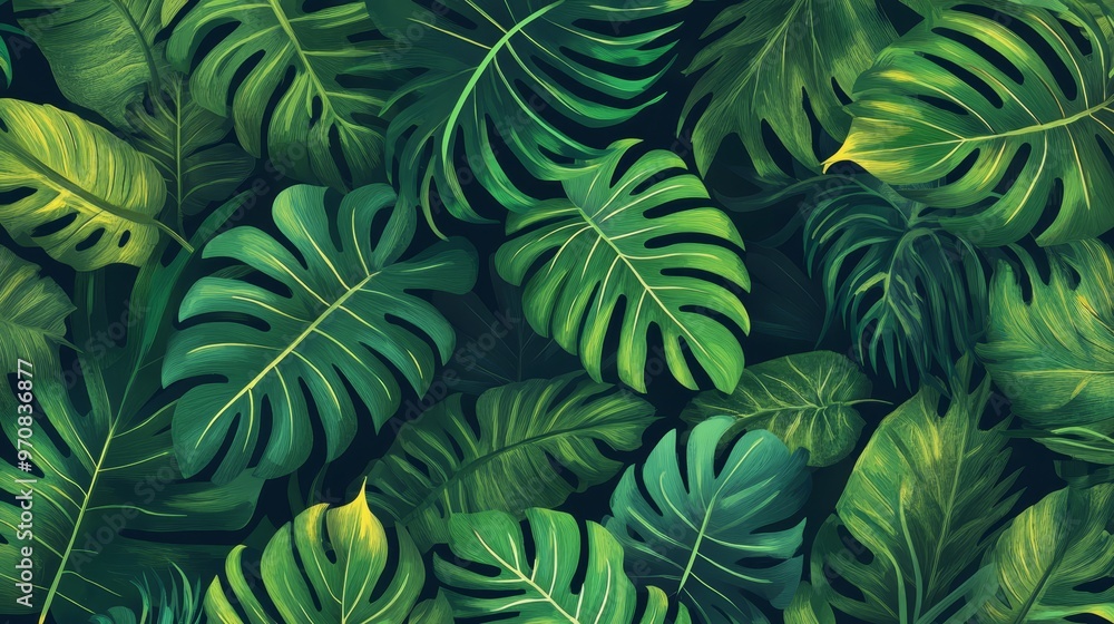 Tropical Green Leaves Pattern Background Tropical Green Leaves Pattern Background