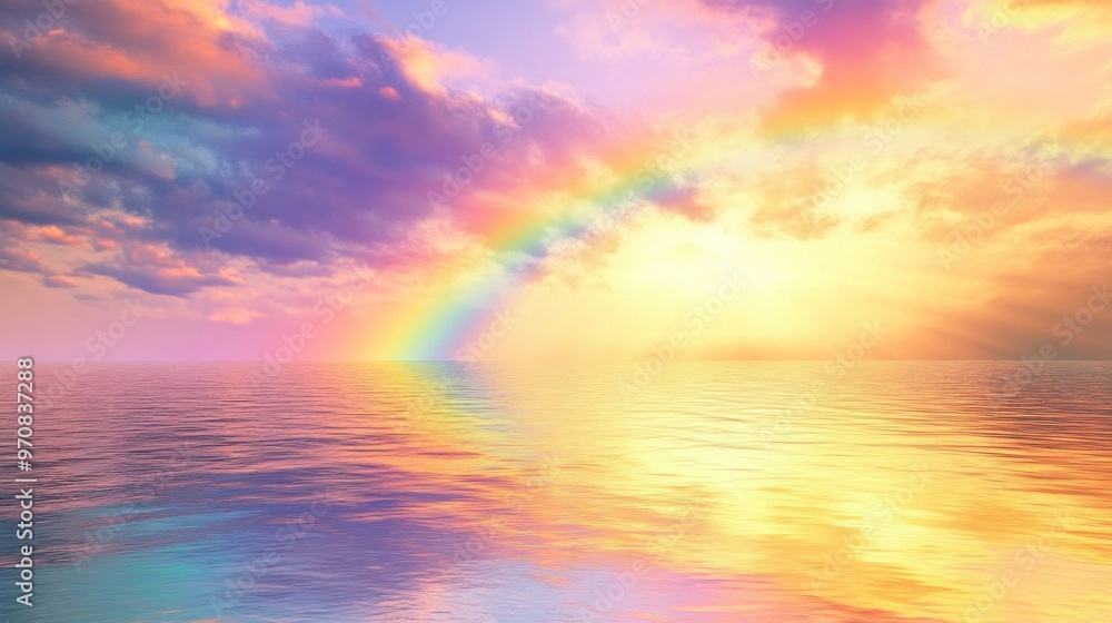 Obraz premium Rainbow Over a Tranquil Ocean at Sunset
