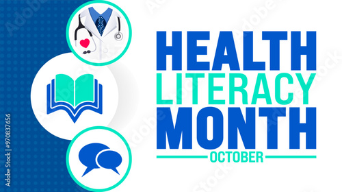 Health Literacy Month background or banner design template is observed every year in October. Holiday concept. Template for card, poster, placard, template. eps 10