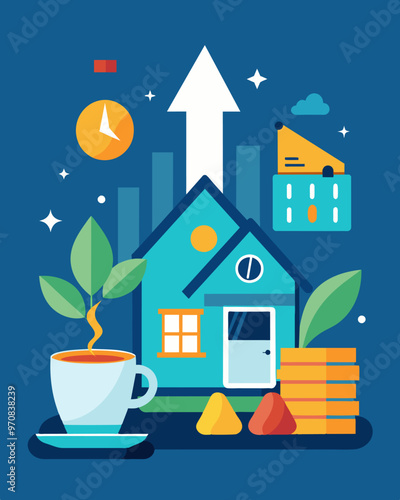 A startup company runs its operations primarily from a home office minimizing overhead costs and allowing for a higher profit margin.. Vector illustration