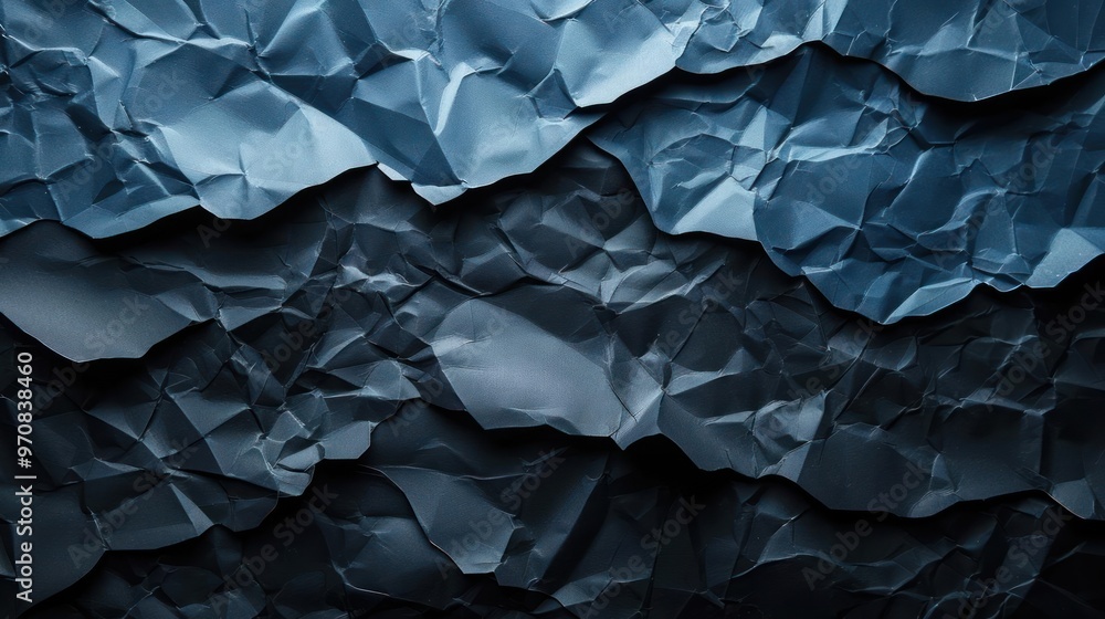a large blue sheet with crumpled edges, creating the impression of waves or ripples. a large blue sheet with crumpled edges, creating the impression of waves or ripples.
