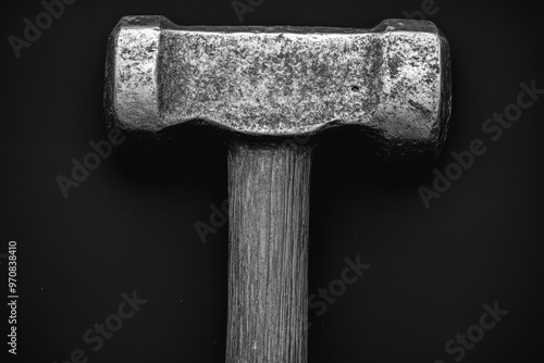 Worn Silver Sledgehammer on Black Background